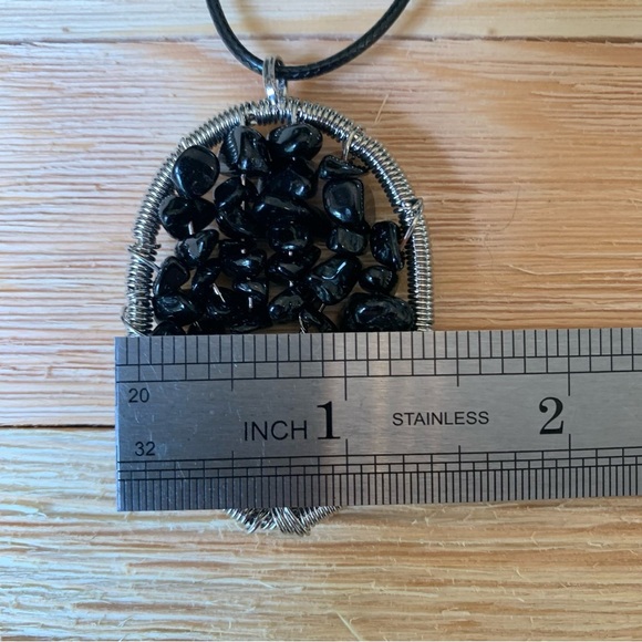 Black Obsidian Tree of Life Wire Wrapped Pendant Necklace Adjustable Cord Chain - Picture 7 of 7